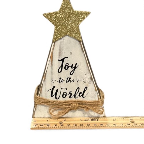 Handmade Wooden "Joy To The World" Christmas Tree Decor With Glitter Star & Twin - Picture 2 of 5